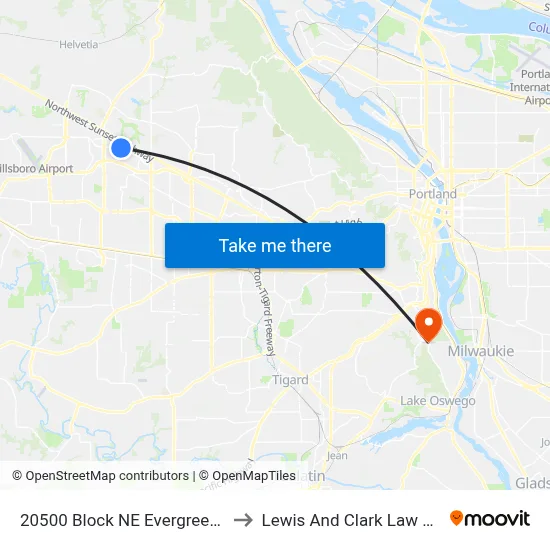 20500 Block NE Evergreen Pkwy to Lewis And Clark Law School map