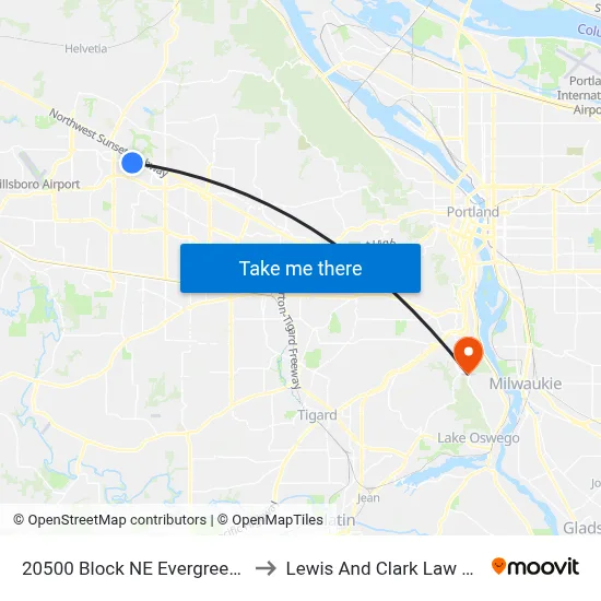 20500 Block NE Evergreen Pkwy to Lewis And Clark Law School map