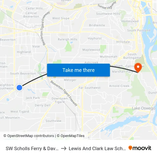 SW Scholls Ferry & Davies to Lewis And Clark Law School map