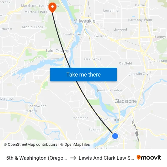5th & Washington (Oregon City) to Lewis And Clark Law School map