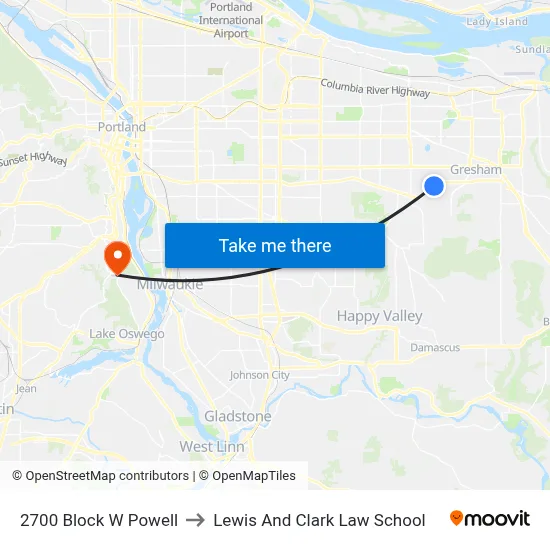 2700 Block W Powell to Lewis And Clark Law School map