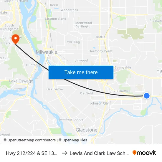 Hwy 212/224 & SE 135th to Lewis And Clark Law School map