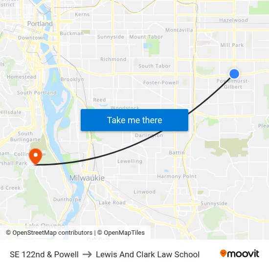SE 122nd & Powell to Lewis And Clark Law School map