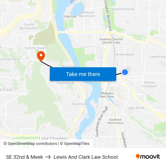 SE 32nd & Meek to Lewis And Clark Law School map