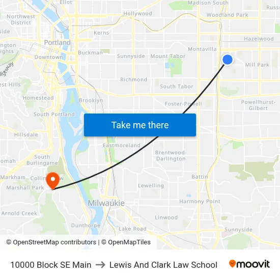 10000 Block SE Main to Lewis And Clark Law School map