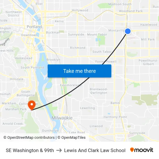 SE Washington & 99th to Lewis And Clark Law School map