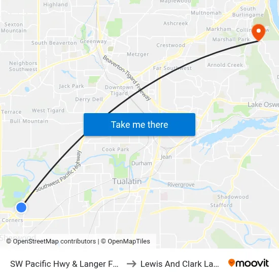 SW Pacific Hwy & Langer Farms Pkwy to Lewis And Clark Law School map