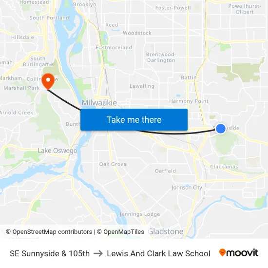 SE Sunnyside & 105th to Lewis And Clark Law School map