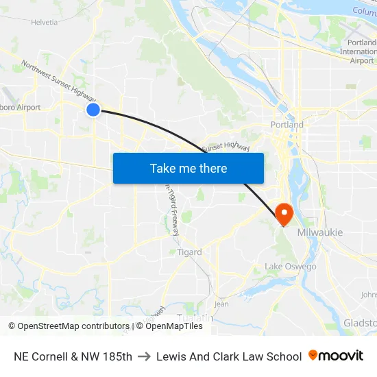 NE Cornell & NW 185th to Lewis And Clark Law School map