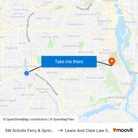 SW Scholls Ferry & Springwood to Lewis And Clark Law School map