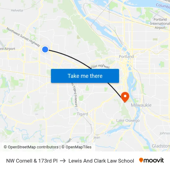 NW Cornell & 173rd Pl to Lewis And Clark Law School map