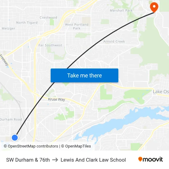 SW Durham & 76th to Lewis And Clark Law School map
