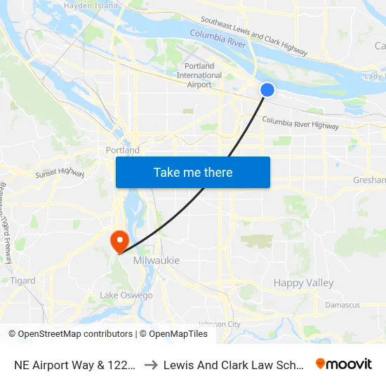 NE Airport Way & 122nd to Lewis And Clark Law School map
