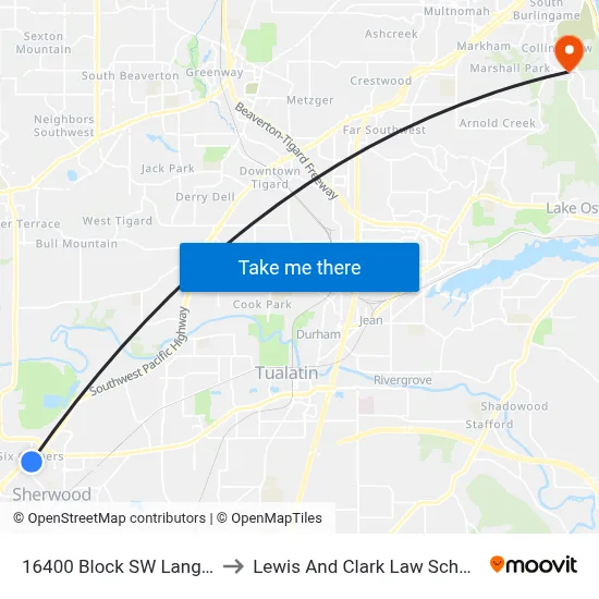 16400 Block SW Langer to Lewis And Clark Law School map