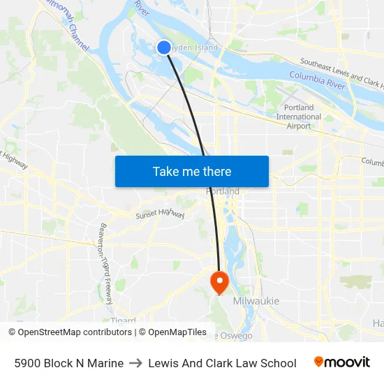 5900 Block N Marine to Lewis And Clark Law School map