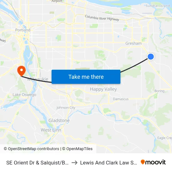 SE Orient Dr & Salquist/Barnes to Lewis And Clark Law School map