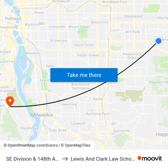 SE Division & 148th Ave to Lewis And Clark Law School map