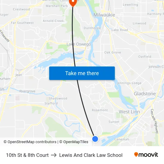 10th St & 8th Court to Lewis And Clark Law School map