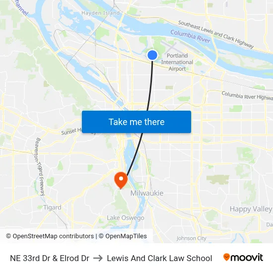 NE 33rd Dr & Elrod Dr to Lewis And Clark Law School map