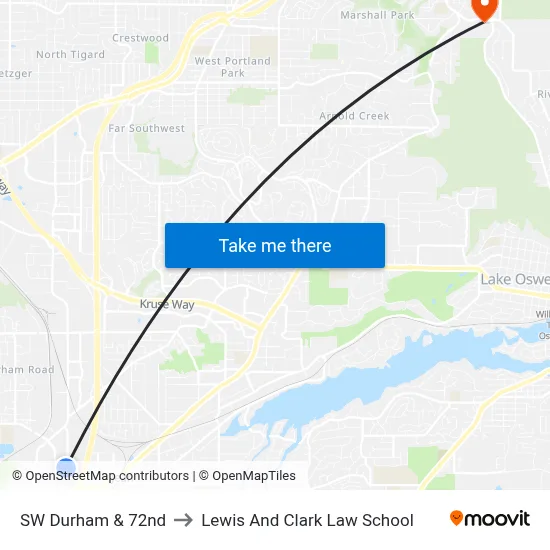 SW Durham & 72nd to Lewis And Clark Law School map