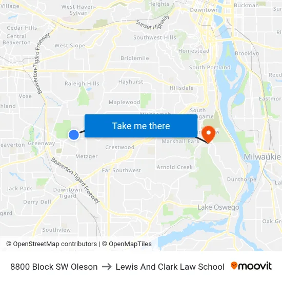 8800 Block SW Oleson to Lewis And Clark Law School map