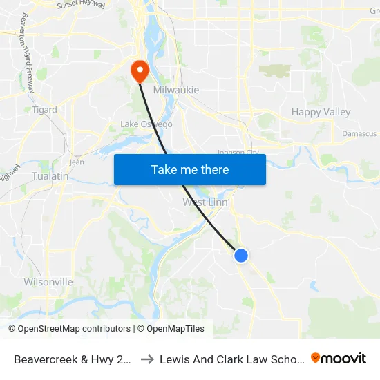 Beavercreek & Hwy 213 to Lewis And Clark Law School map