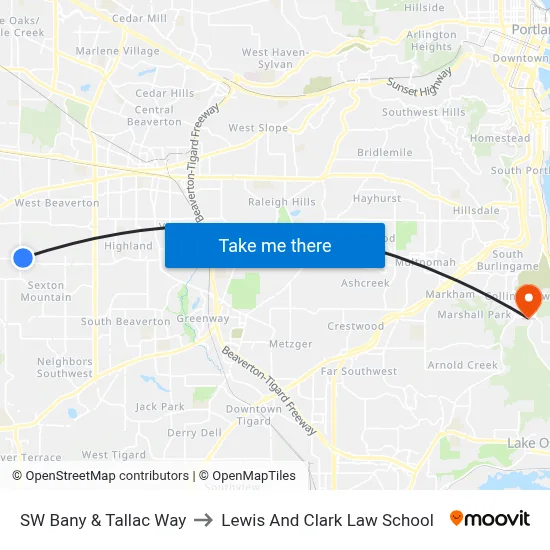 SW Bany & Tallac Way to Lewis And Clark Law School map