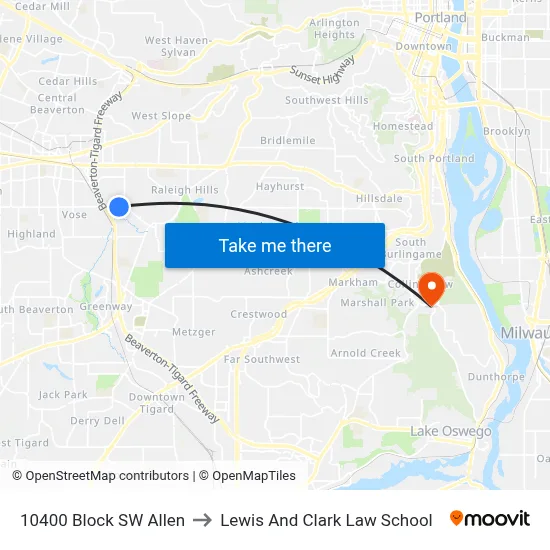 10400 Block SW Allen to Lewis And Clark Law School map