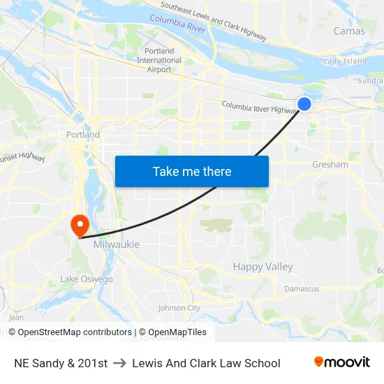 NE Sandy & 201st to Lewis And Clark Law School map