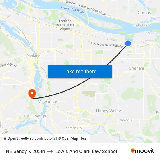 NE Sandy & 205th to Lewis And Clark Law School map