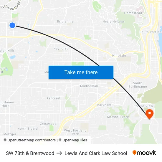 SW 78th & Brentwood to Lewis And Clark Law School map