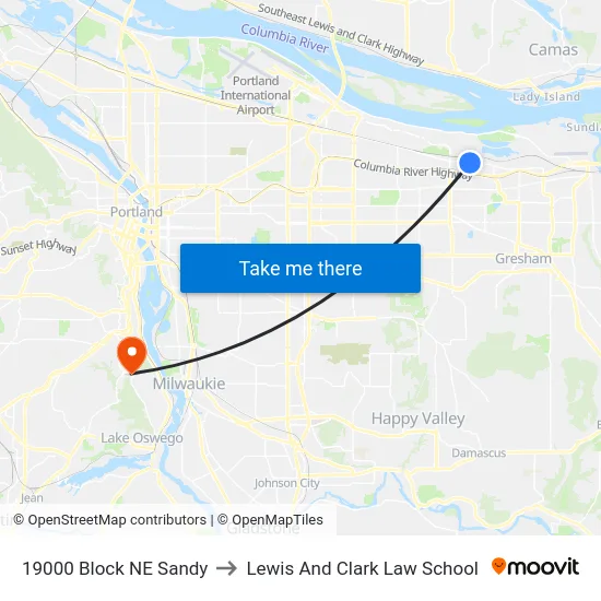 19000 Block NE Sandy to Lewis And Clark Law School map