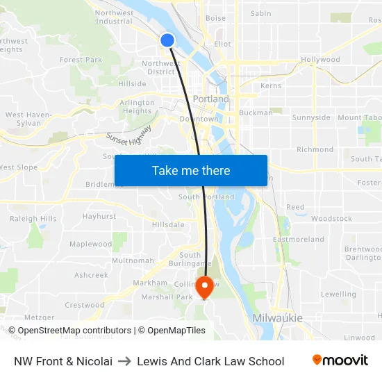 NW Front & Nicolai to Lewis And Clark Law School map