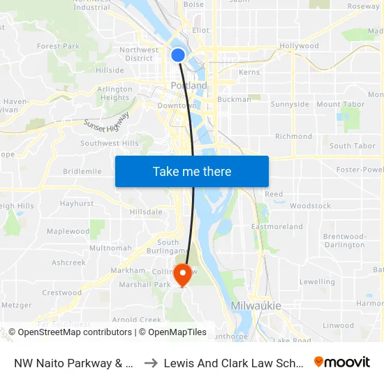NW Naito Parkway & 9th to Lewis And Clark Law School map