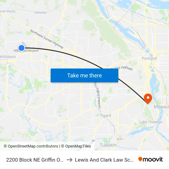 2200 Block NE Griffin Oaks to Lewis And Clark Law School map
