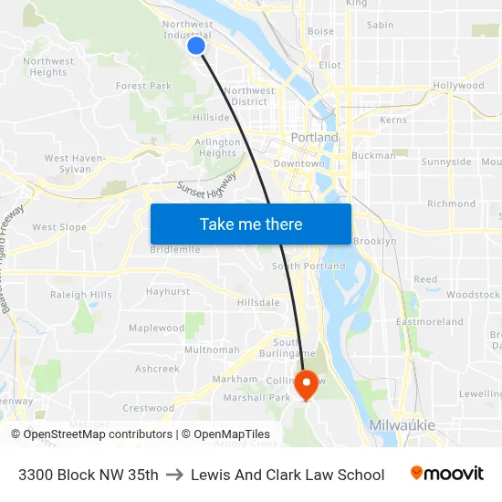 3300 Block NW 35th to Lewis And Clark Law School map