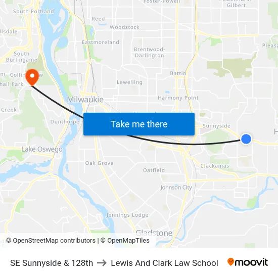SE Sunnyside & 128th to Lewis And Clark Law School map