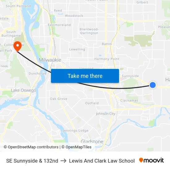 SE Sunnyside & 132nd to Lewis And Clark Law School map
