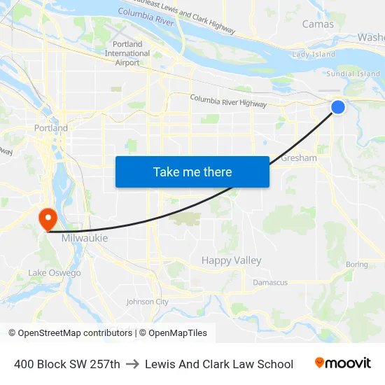 400 Block SW 257th to Lewis And Clark Law School map
