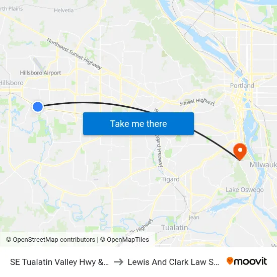 SE Tualatin Valley Hwy & 30th to Lewis And Clark Law School map