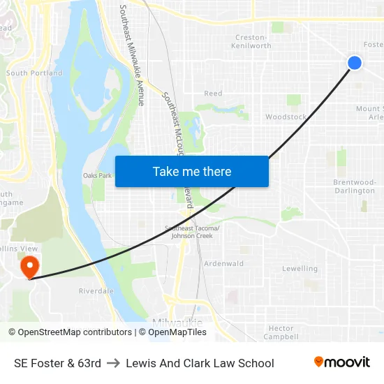 SE Foster & 63rd to Lewis And Clark Law School map