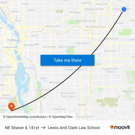 NE Shaver & 141st to Lewis And Clark Law School map