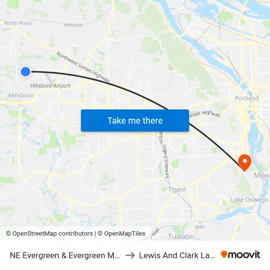 NE Evergreen & Evergreen Middle School to Lewis And Clark Law School map