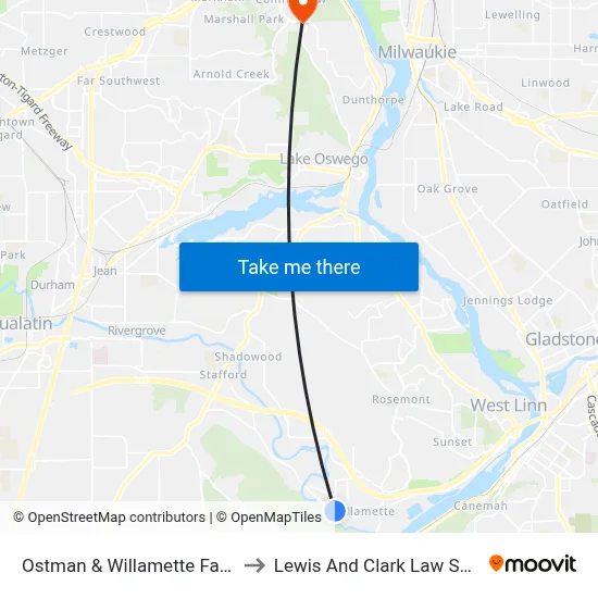 Ostman & Willamette Falls Dr to Lewis And Clark Law School map