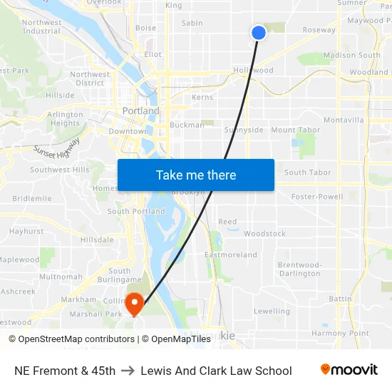 NE Fremont & 45th to Lewis And Clark Law School map