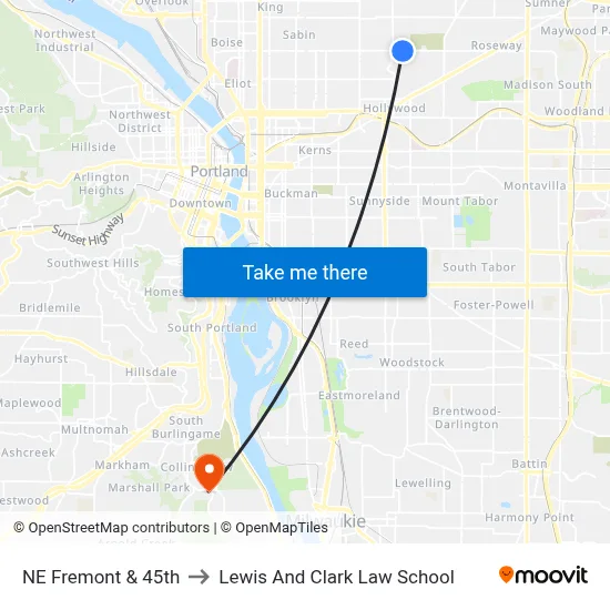 NE Fremont & 45th to Lewis And Clark Law School map