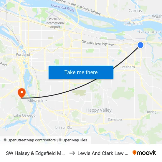 SW Halsey & Edgefield Meadows to Lewis And Clark Law School map