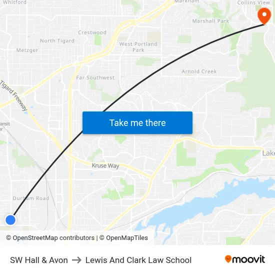 SW Hall & Avon to Lewis And Clark Law School map
