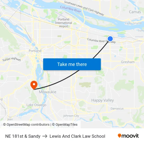 NE 181st & Sandy to Lewis And Clark Law School map