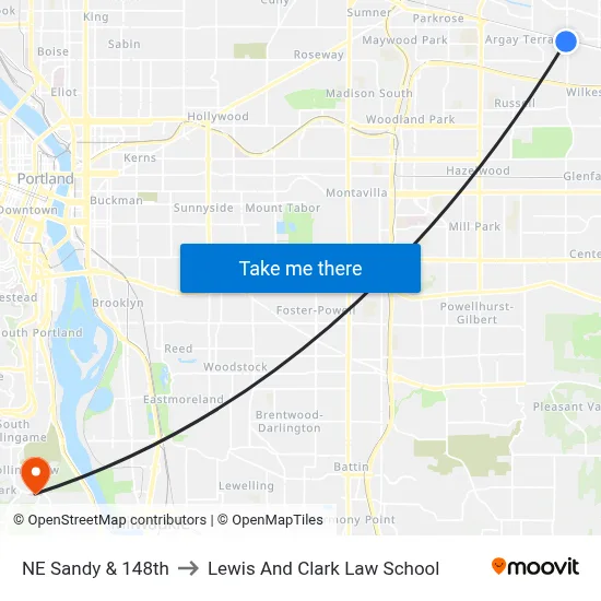 NE Sandy & 148th to Lewis And Clark Law School map